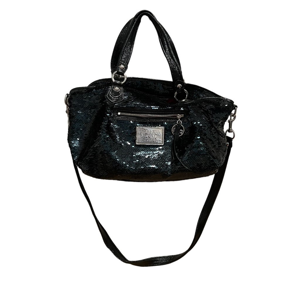 Black COACH purse, sequined with handles and shoulder strap.  Vintage in VGUC.